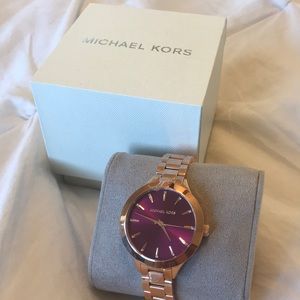 Michael Kors Gold Watch (Magenta face & Diamonds)